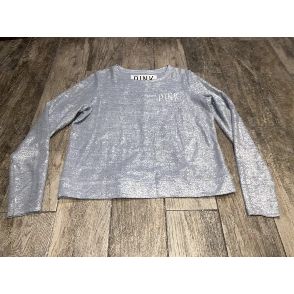 Victorias Secret Pink SweatShirt Shirt Long Sleeve Silver ‎ Size Medium Womens